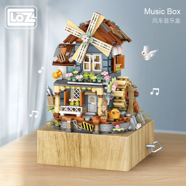LOZ classical windmill house music box music box small particles assembled building blocks toy national tide puzzle model